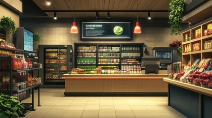 Fototapeta premium A virtual checkout counter on a digital device, no people, and wide room for copy
