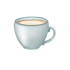 Hand drawn cup of cappuccino clipart. Watercolor cup illustration isolated on white background. Menus,logos.