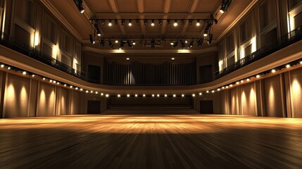 Naklejka premium An empty indoor concert hall with elegant lighting and plenty of room for copy