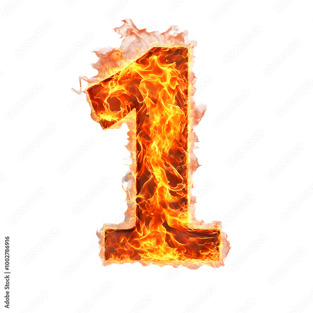 Poster fiery number one symbol burning with intense energy and passion - powerful graphic representation of