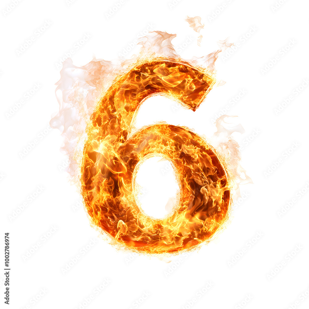 Poster fiery number six burning graphic symbol with intense flames,glow,and scorching energy. dramatic and 