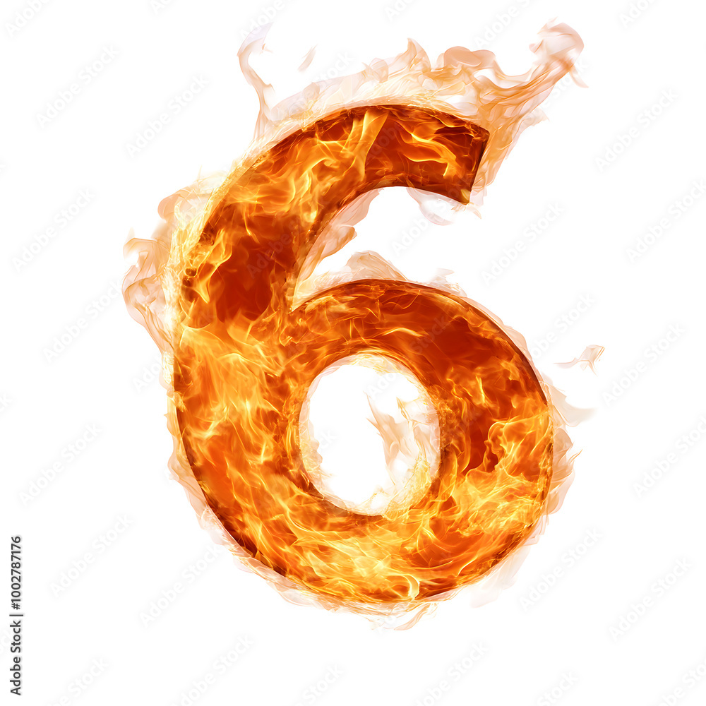 Poster fiery number six graphic design with burning flames and intense energy. symbolic and powerful of the