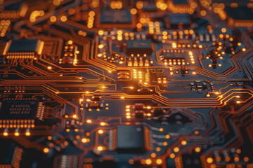 Obraz premium A close-up of a circuit board with many electronic components.