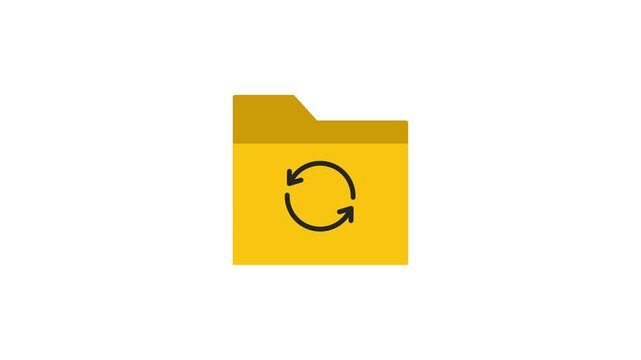 Yellow computer  folder scanning animation. File searching - find document, scan folder concept.