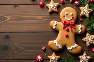 gingerbread gifts and christmas holidays, sweet cookie dessert happy new year. festive food background. top view. new year background