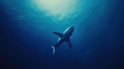 Obraz premium Shark Swimming in Deep Blue Ocean Waters