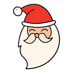 Hand drawn cartoon face of santa claus on white background.