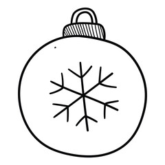 Fototapeta premium Hand drawn doodle christmas ball with snowflake on white background.
