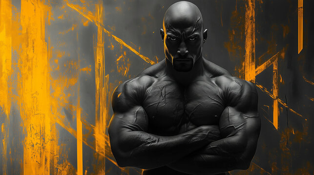 Illustration of Powerful, muscular figure standing confidently with arms crossed