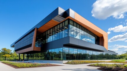 Fototapeta premium Modern Architecture with Glass Facade and Blue Sky