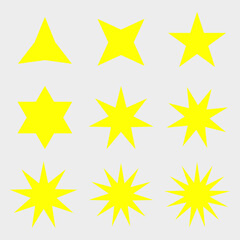 Stars icons. Classic isolated shiny stars with different number of tips.