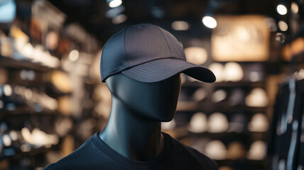 mockup of black cap in store