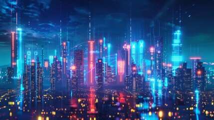 Futuristic City Skyline with Holographic Displays