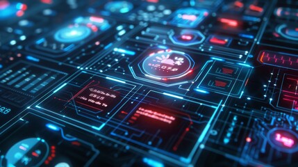 Holographic Interface with App Icons and Elements