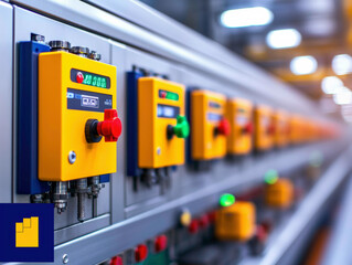 Brightly lit control units in a factory ensure precision and control in automated systems, optimizing manufacturing processes, quality assurance, and enhancing operational safety and efficiency.