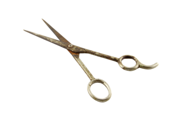 Old, rusty scissors isolated on transparent background.