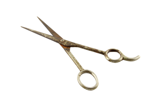 Old, rusty scissors isolated on transparent background.