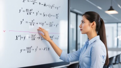 woman in the image is seen explaining intricate mathematical problems, contribution to stem education. Her involvement in teaching advanced math highlights the growing presence of women