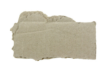 Brown piece of ripped paper edge cardboard texture isolated on white background.