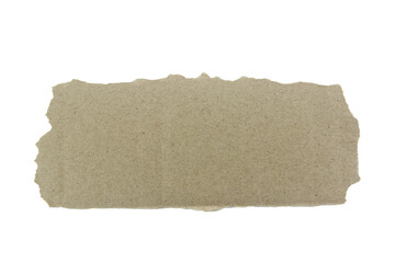 Brown piece of ripped paper edge cardboard texture isolated on white background.
