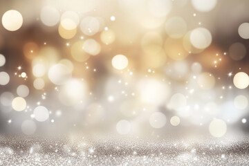 Decorative Silver and Gold Glitter with Blurred Bokeh Effect &ndash; Christmas and New Year Banner