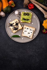 Halloween food for children, monsters toasts