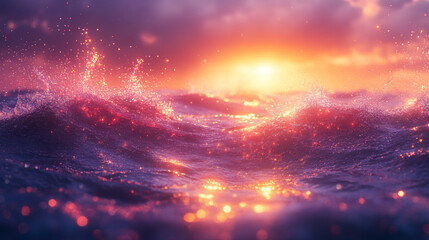 Naklejka premium Sparkling ocean waves at sunset.
