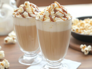 Coffee with caramel and popcorn