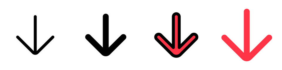 Vector single arrow chevron down icon. Black, white background. Perfect for app and web interfaces, infographics, presentations, marketing, etc.