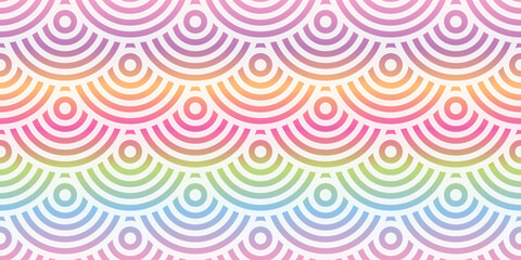 Vector seamless geometric hand drawn grunge pattern with rainbow gradient semicircles