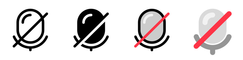 Vector microphone off disabled icon. Black, white background. Perfect for app and web interfaces, infographics, presentations, marketing, etc.