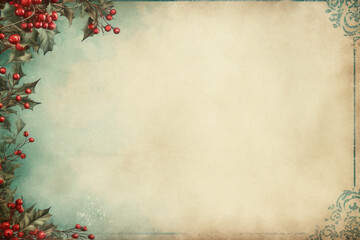 Vintage Christmas flower paper with grunge texture, floral border, aged design, and antique leaf pattern,Generated By Ai
