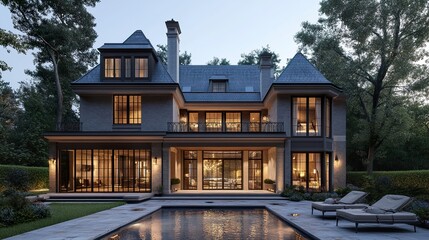 Luxury French Mansion with Pool and Backyard