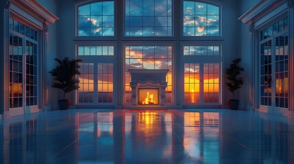 Fototapeta premium Sunset View from a Modern Home