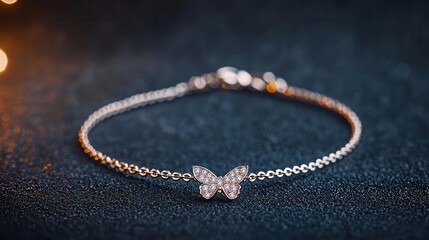 Fototapeta premium Diamond bracelet with a butterfly design, small diamonds accentuating the wings, bracelet, diamond, butterfly, elegant