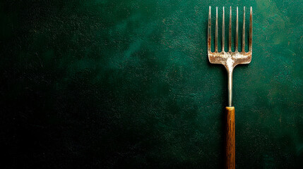 Pitchfork On Smooth Dark Green Surface For Farming Use .