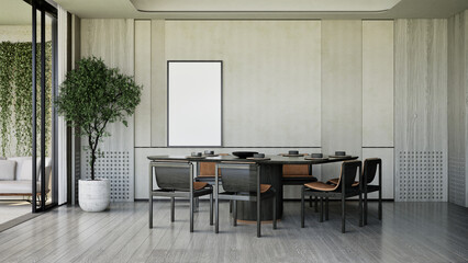 interior of dining room with table and chair, large door