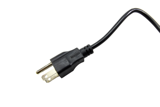 Black power plug isolated on transparent background.