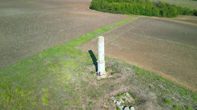 Drone view at Lesicheri Obelisk (Marko&rsquo;s Stone) &ndash; Enigmatic Ancient Roman Structure &ndash; Bulgaria&rsquo;s Tallest Surviving Landmark