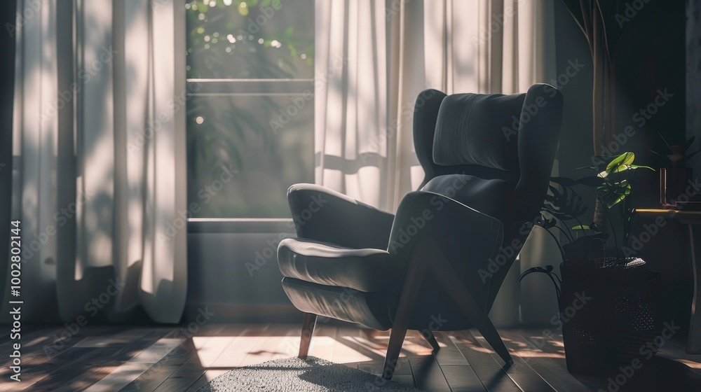 Canvas Prints Cozy Armchair in Sunlit Modern Living Room