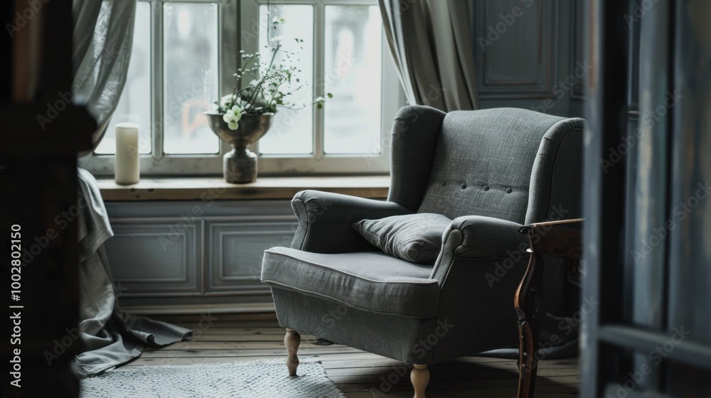 Wall mural Cozy Gray Chair in Soft Natural Light Setting