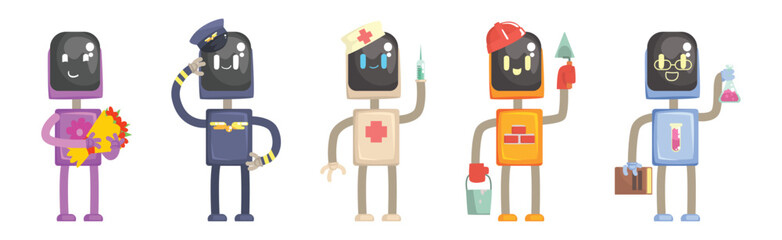 Robot Character of Different Profession with Tool Vector Set