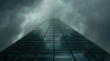 Fototapeta premium Abstract View of Modern Skyscraper Under Dark Clouds