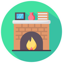 fireplace round flat vector icon