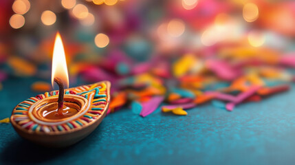 diwali festival concept oil lamp with rangoli