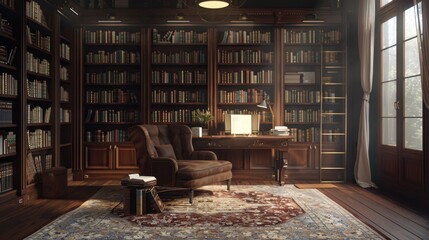 Cozy Library with Elegant Reading Space and Natural Light