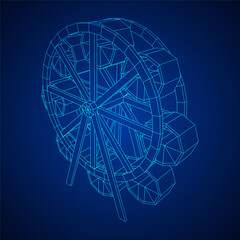 Ferris wheel spinning amusement park. Wireframe low poly mesh vector illustration.