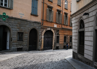 Obraz premium Passing through Via San Giacomo in Citta Alta, Upper Town in Bergamo, Lombardy region, Italy