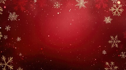 Red background with a red border. Red Christmas decorations, Merry Christmas card. Winter holiday theme. Happy New Year. Space for text.