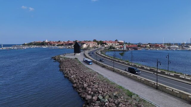 Nessebar Bulgaria Black Sea drone view panorama video
